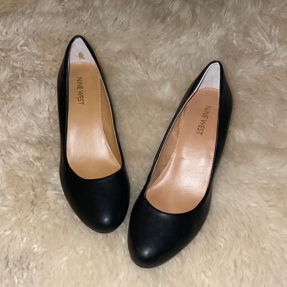 Nine West Black Leather Highway3y Wedges